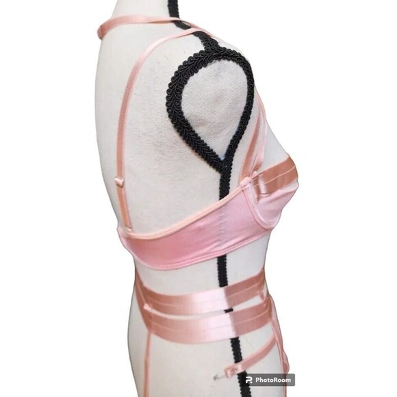 3 Piece Bra Thong Garter Set Size Small NEW Burlesque SEXY - Picture 4 of 7